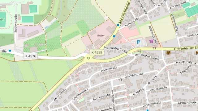 Kartenausschnitt: Lage des Standorts Birkenfeld, Herrenalber Straße 35